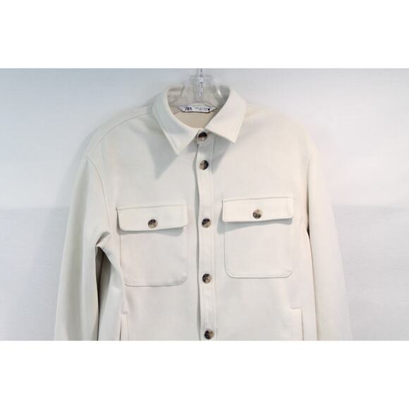 Zara Jacket Faux Suede Shirt Style Mens size S Ivory Collar Button Up - Picture 2 of 8